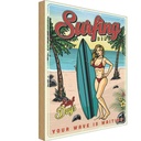 Holzschild 30x20 cm Pin Up Surfing Girl Sommer Party