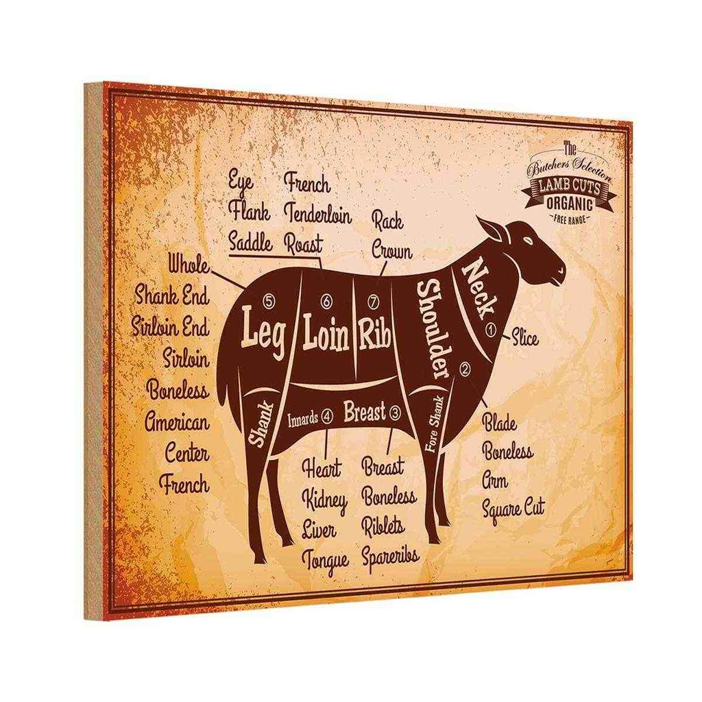 [LA-114612-H] Holzschild 20x30 cm Lamm Lamb cuts Organic Metzgerei Hofladen Marktstand Laden