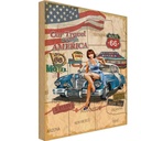 Holzschild 30x20 cm Pinup Car Travel trough America Pin Up