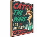 Holzschild 30x20 cm Pinup Surfing Girl Los Angeles Sommer Pin Up