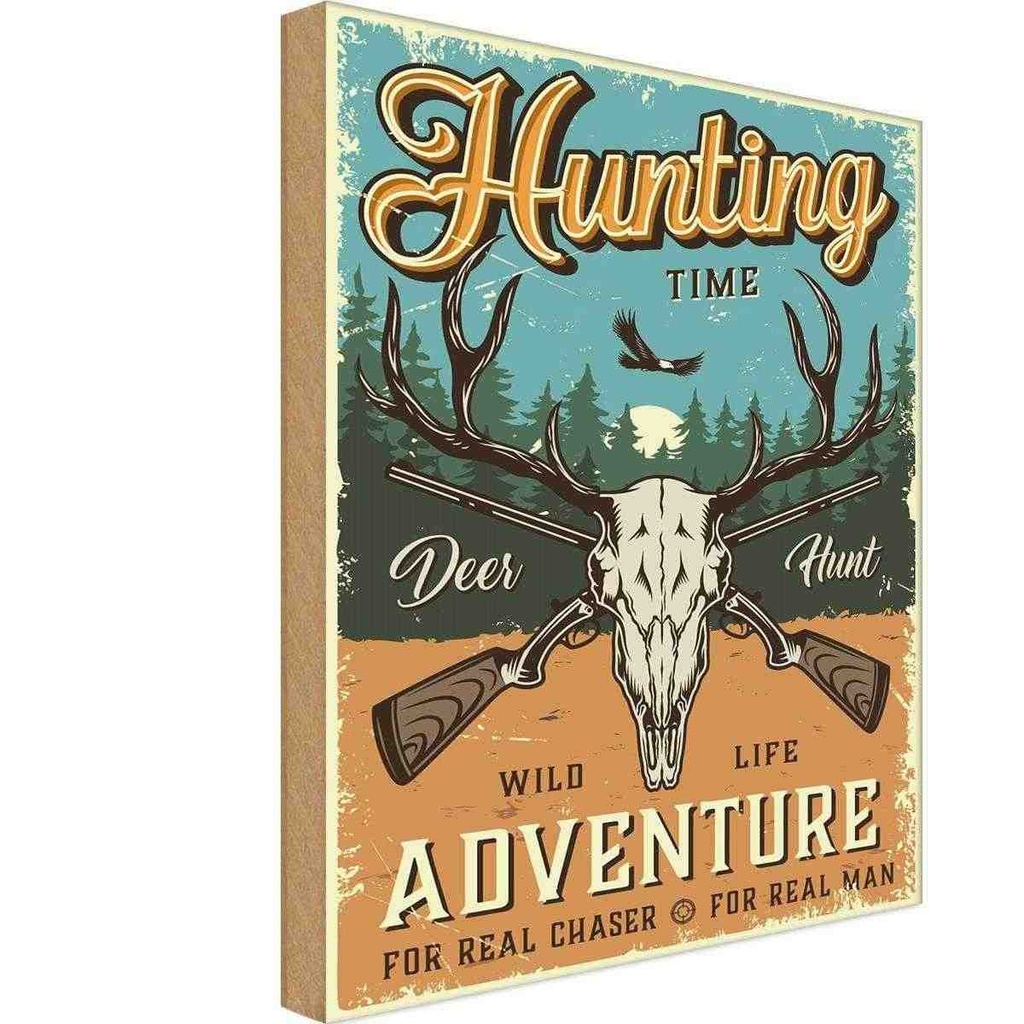 [LA-114639-H] Holzschild 30x20 cm Hunting Time Adventure Abenteuer Reisen