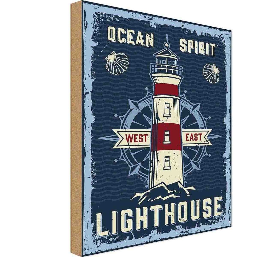 [LA-114655-H] Holzschild 30x20 cm Seefahrt Ocean spirit lighthouse Abenteuer Reisen