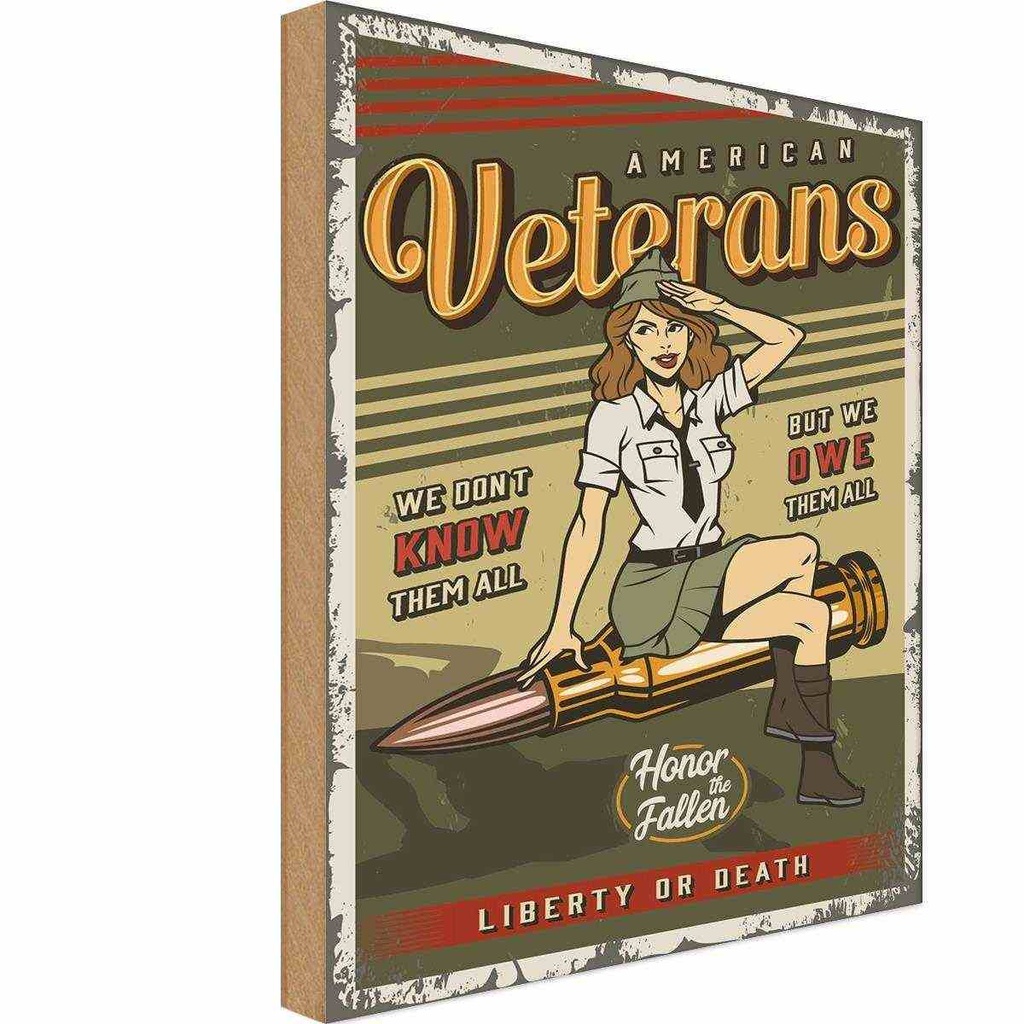[LA-114668-H] Holzschild 30x20 cm Pinup American veterans liberty Pin Up
