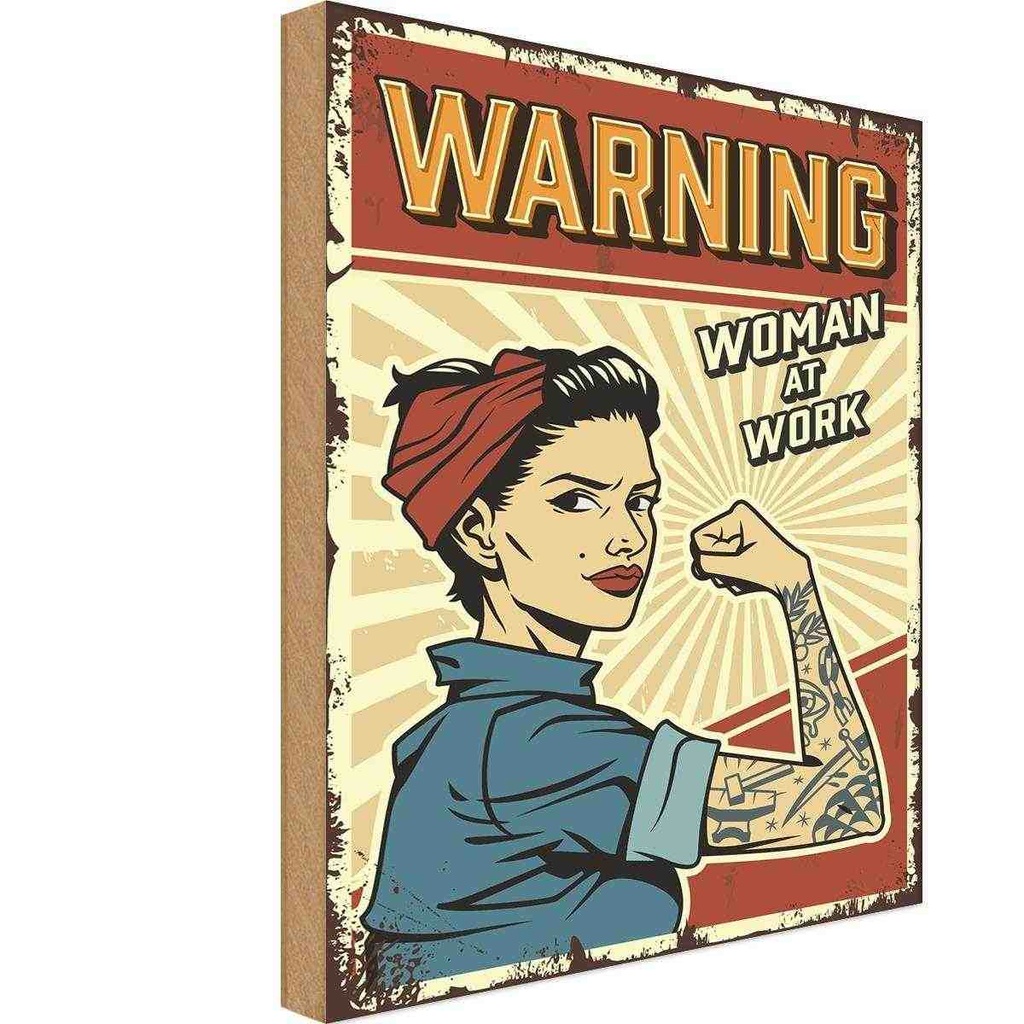 [LA-114671-H] Holzschild 30x20 cm Pinup warning women at work Frau Pin Up