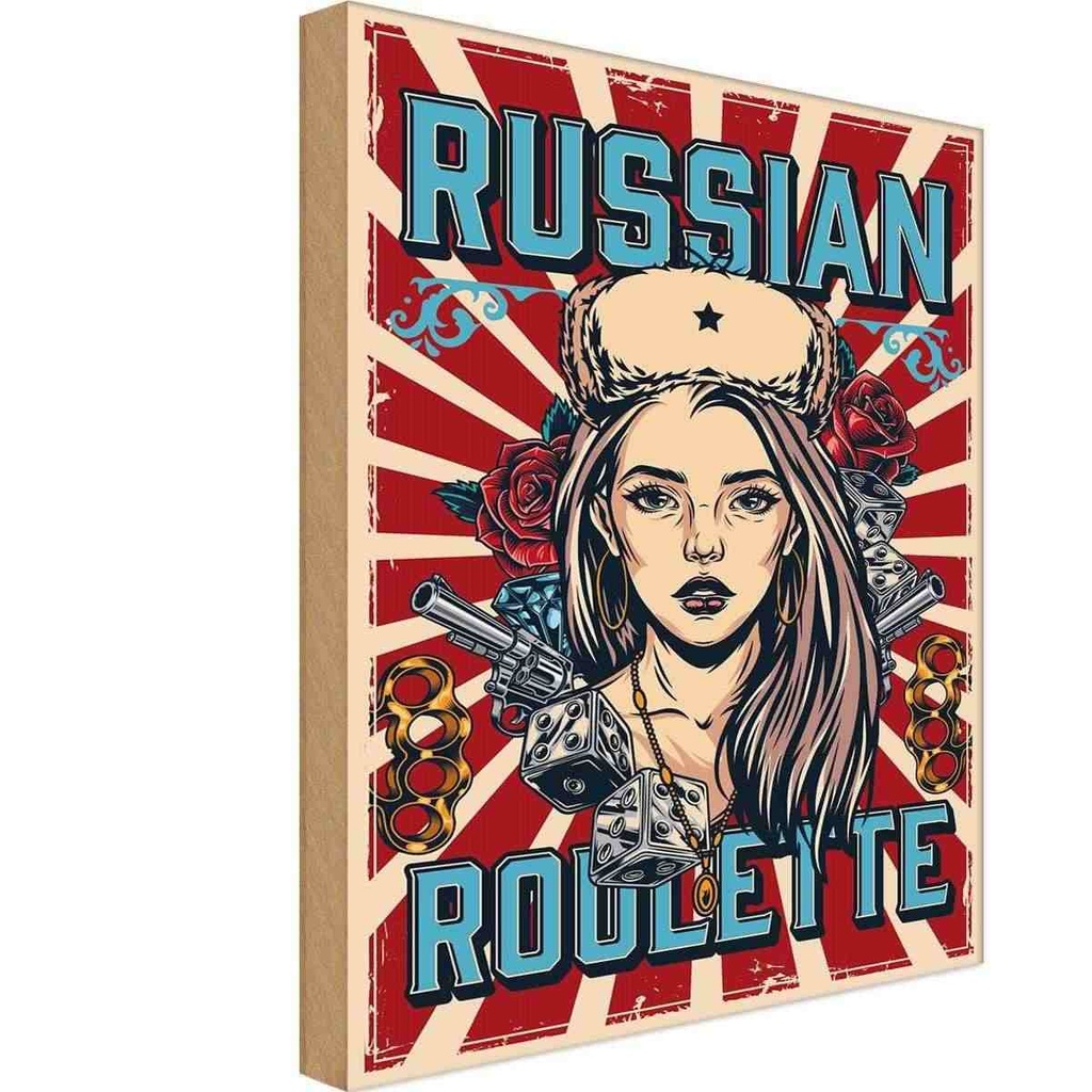 [LA-114682-H] Holzschild 30x20 cm Pinup russian roulette Pin Up