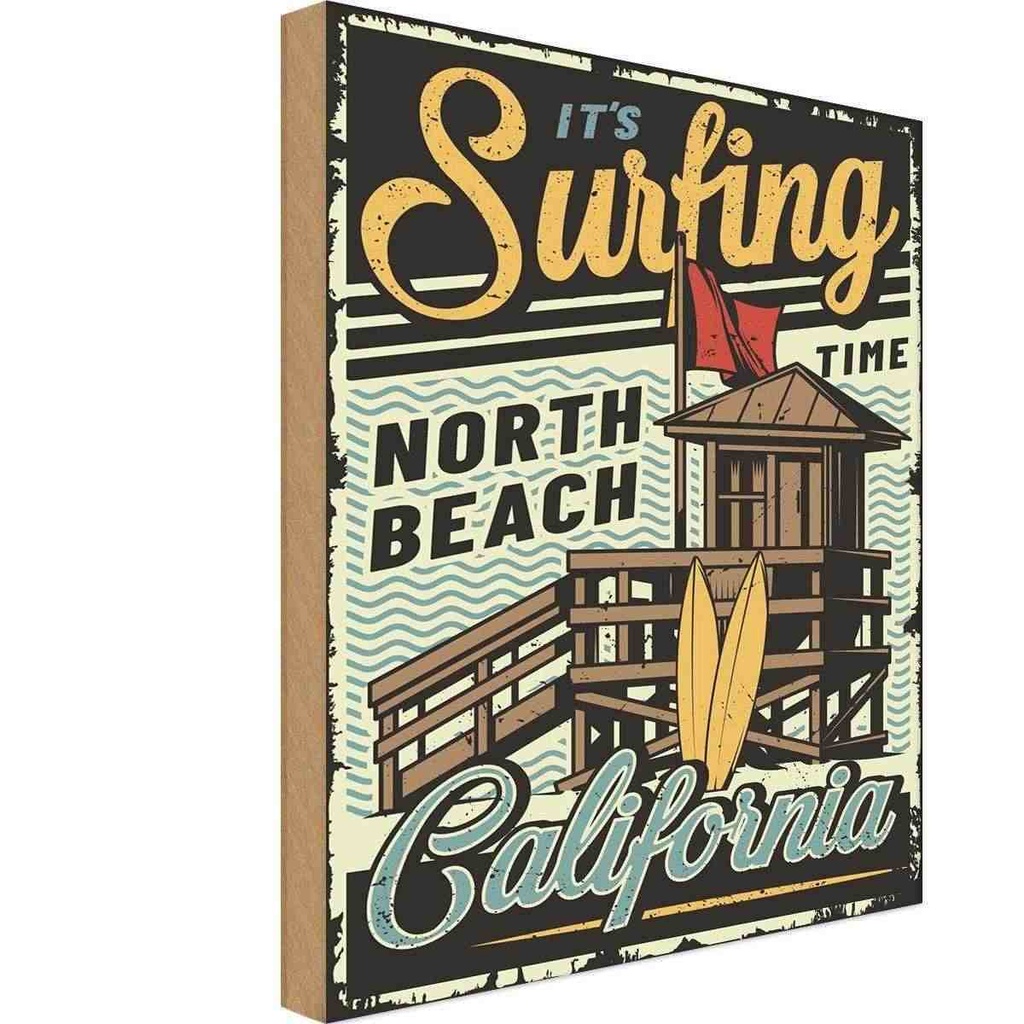 [LA-114688-H] Holzschild 30x20 cm California ist Surfing time north beach Amerika USA
