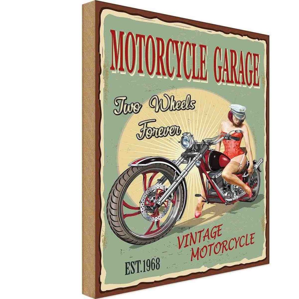 [LA-114699-H] Holzschild 30x20 cm Pinup Motorcycle Garage Vintage Pin Up