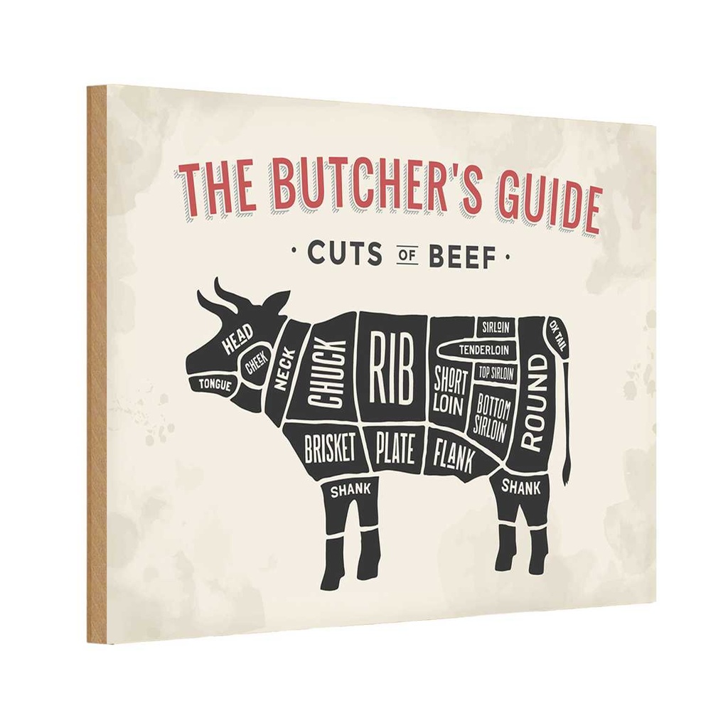 [LA-114731-H] Holzschild 20x30 cm Kuh Beef cuts Fleisch Metzgerei Hofladen Marktstand Laden