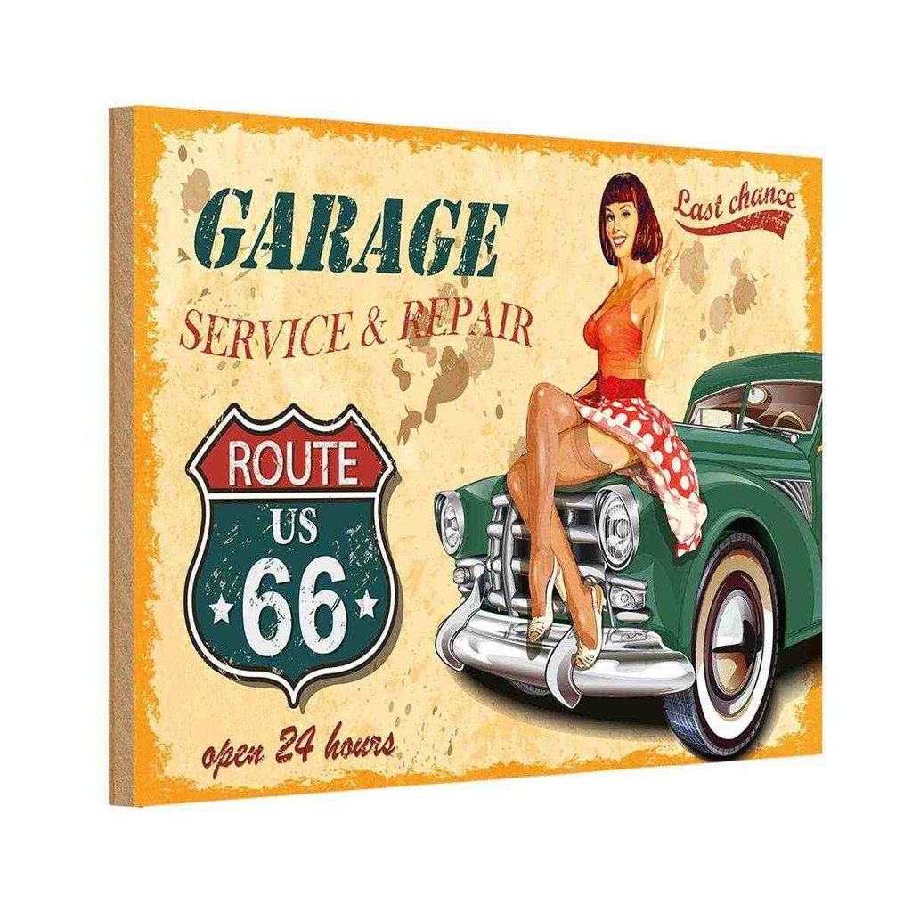 [LA-114766-H] Holzschild 20x30 cm Pinup Garage open 24 hours Pin Up