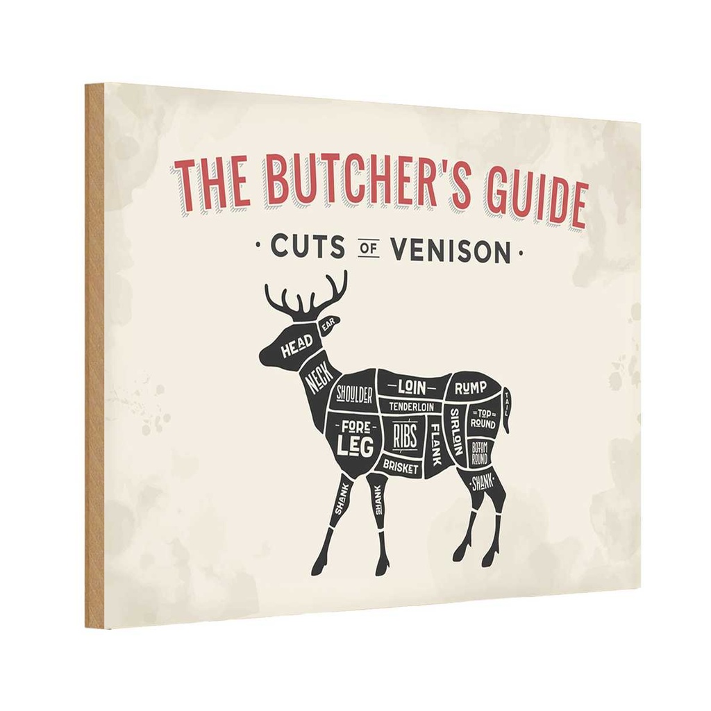 [LA-114784-H] Holzschild 20x30 cm Reh cuts of Venison Metzgerei Dekoration
