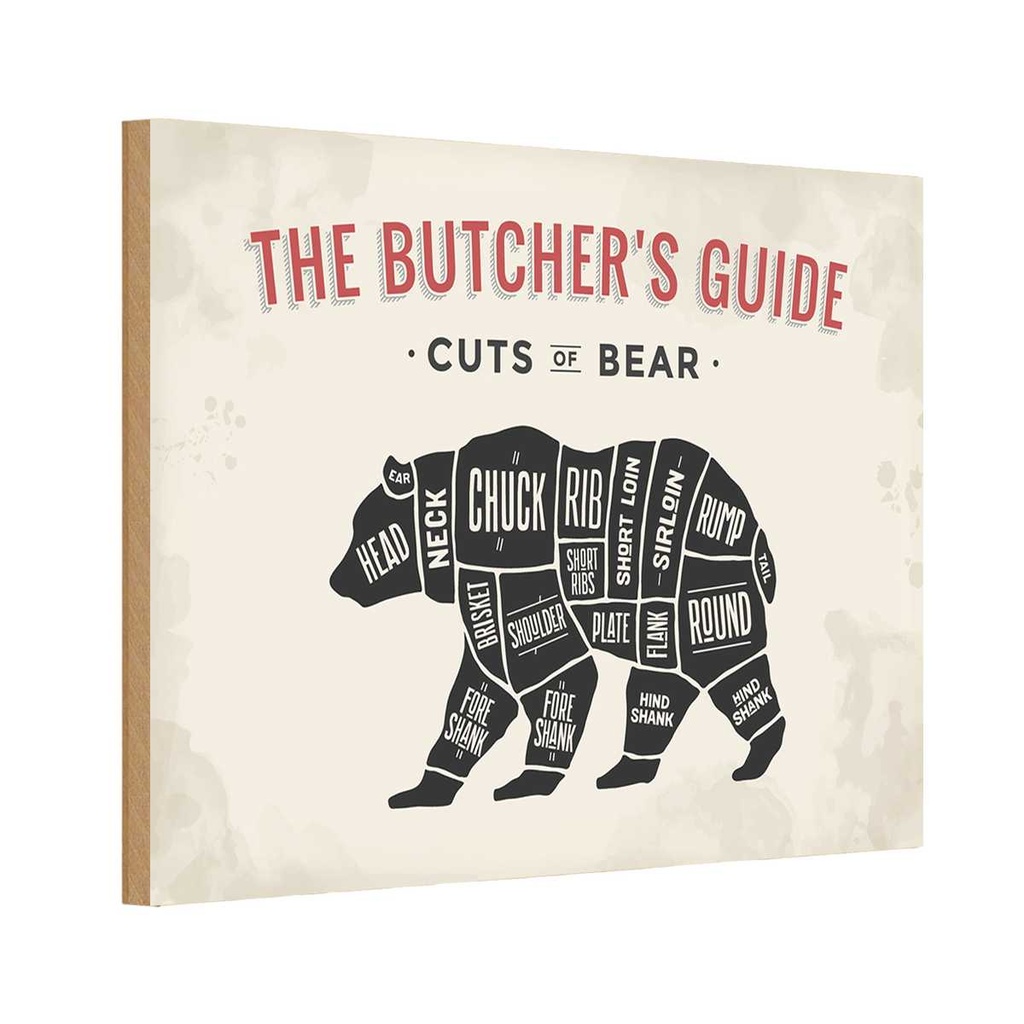 [LA-114809-H] Holzschild 20x30 cm Bär cuts of Bear Metzgerei Hofladen Marktstand Laden