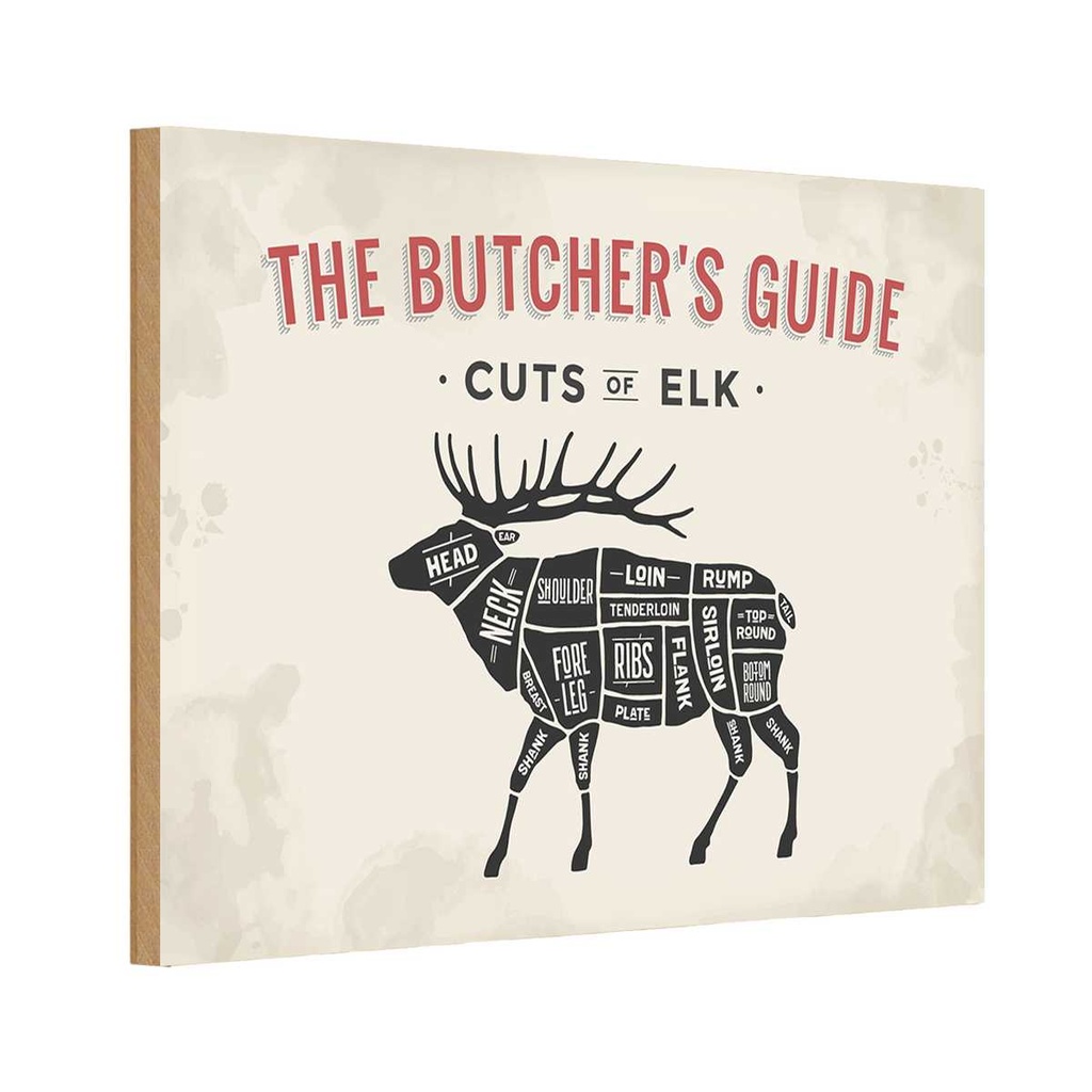 [LA-114811-H] Holzschild 20x30 cm Elch cuts of Elk Metzgerei Hofladen Marktstand Laden