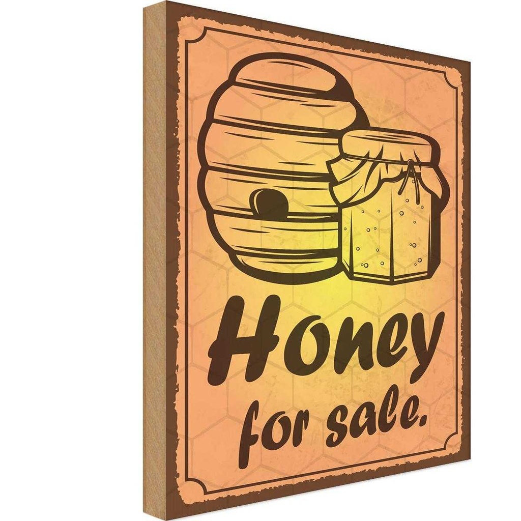 [LA-114982-H] Holzschild 30x20 cm Honey for sale Honig Verkauf Hofladen Marktstand Laden