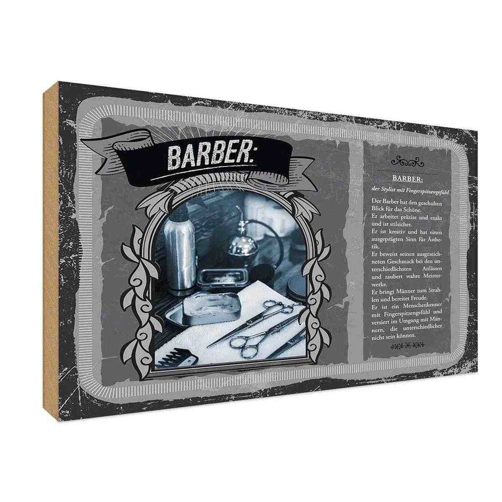 [LA-122986-H] Holzschild 20x30 cm Barber Stylist Beruf Arbeit