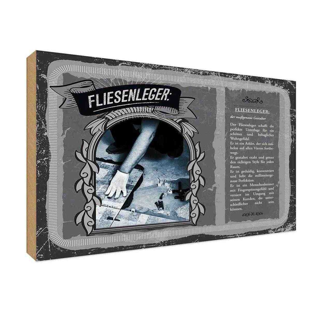 [LA-123019-H] Holzschild 20x30 cm Fliesenleger Beruf Arbeit