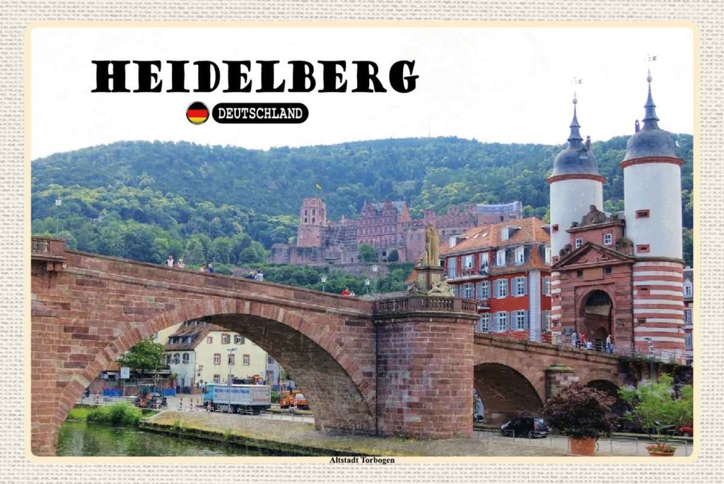 Holzschild 20x30 cm Heidelberg Altstadt Torbogen Bildmotiv Reisemotiv Abenteuer Reisen