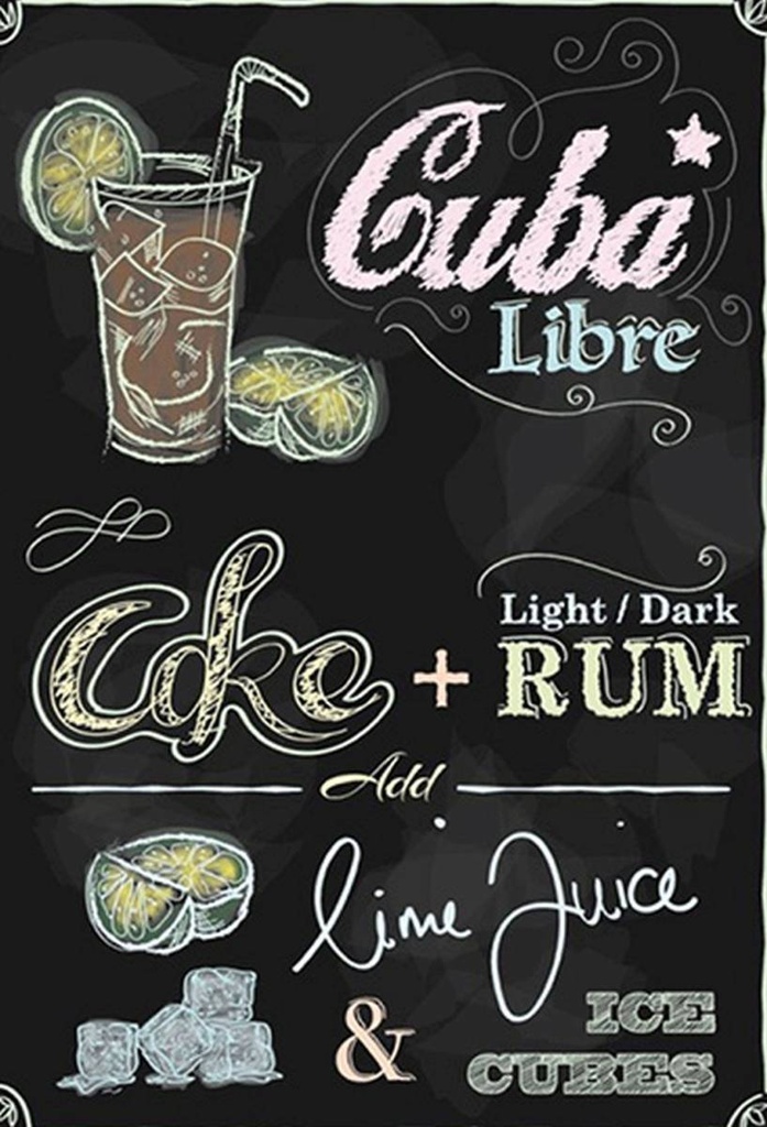 Holzschild 30x20 cm Cuba Libre Cocktail dark Rum Ice