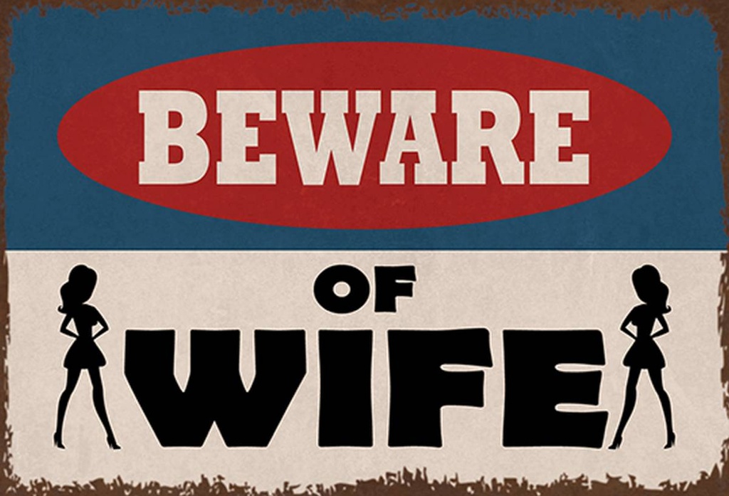 Holzschild 20x30 cm beware of Wife