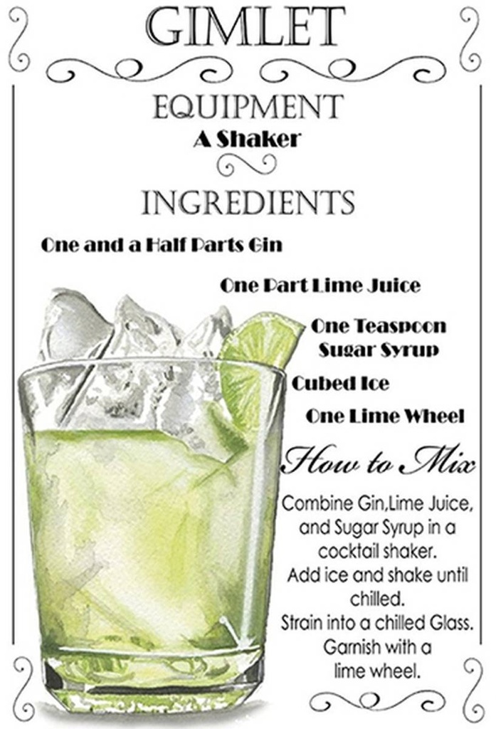 Holzschild 30x20 cm Gimlet Equipment ingredients
