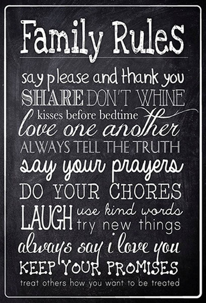 Holzschild 30x20 cm Family Rules say please