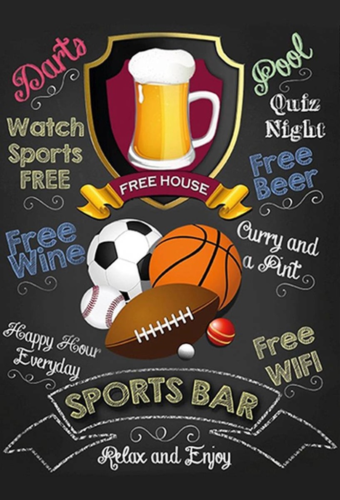 Holzschild 30x20 cm sports bar happy hour Beer darts