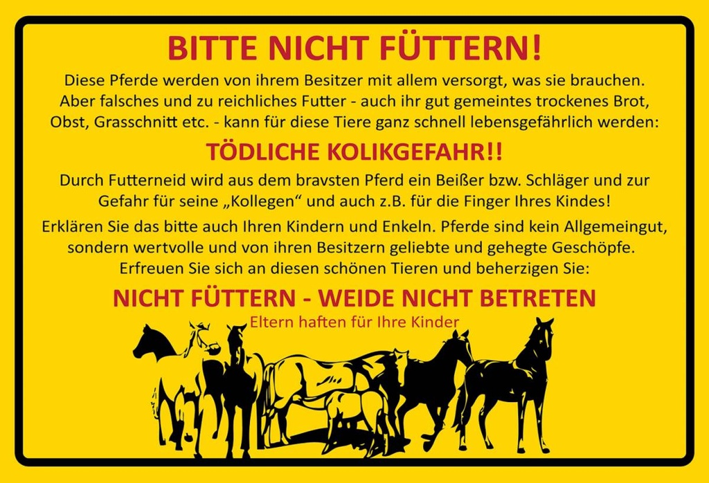[LA-1784908-H] Holzschild 20x30 cm bitte nicht füttern Pferde Weide