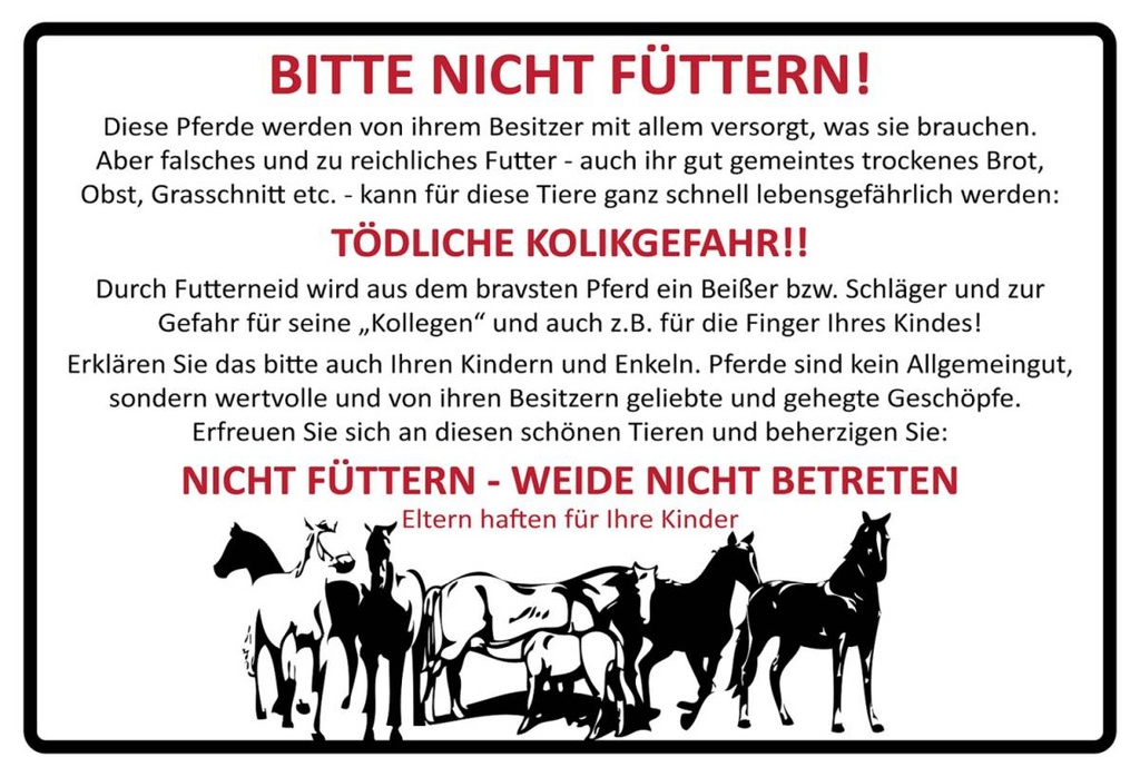 [LA-1784909-H] Holzschild 20x30 cm bitte nicht füttern Pferde Verbot
