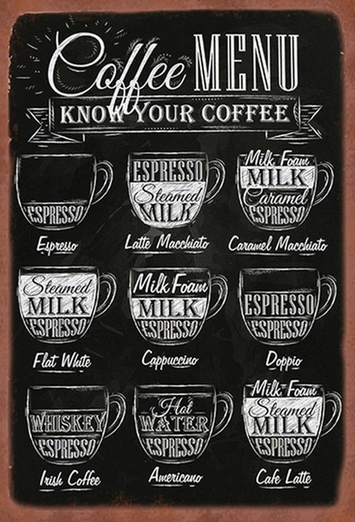 Holzschild 30x20 cm Coffee Menu flat white Doppio