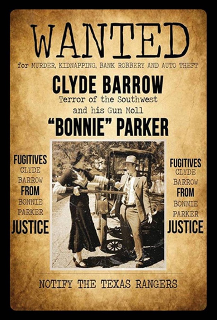 Holzschild 30x20 cm wanted Clyde Barrow Bonnie