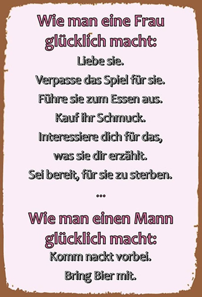 Holzschild 30x20 cm Wie man Frau glücklich macht