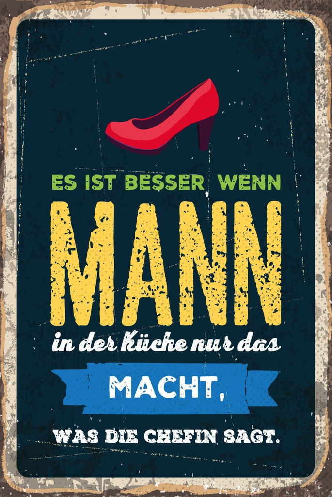 [LA-1809168-H] Holzschild 30x20 cm Besser, wenn Mann in Küche macht, was die Chefin sagt