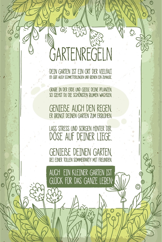 [LA-1809187-H] Holzschild 30x20 cm Gartenregeln auch kleiner Garten ist Glück