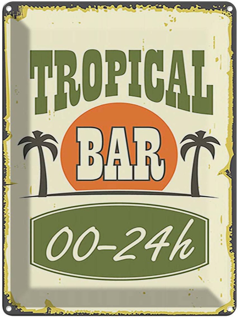 [LA-118657] Blechschild 40x30 cm Tiki Bar 00 - 24 h Warnschild Hinweisschild Sicherheit Vorsicht