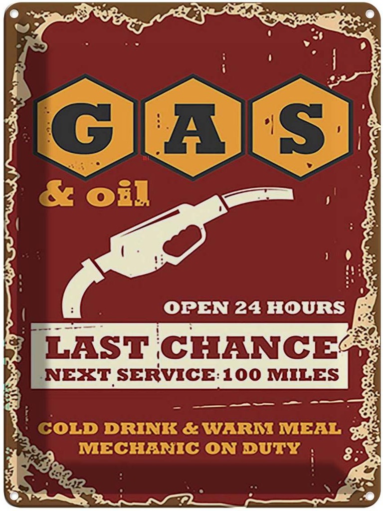 [LA-118667] Blechschild 40x30 cm Gas and Oil Last chance Warnschild Hinweisschild Sicherheit Vorsicht