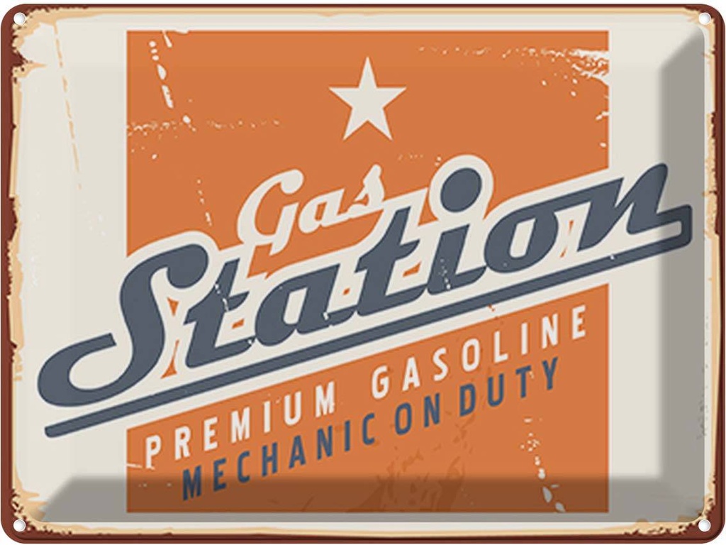 [LA-118679] Blechschild 30x40 cm Gas Station Premum Tankstelle Warnschild Hinweisschild Sicherheit Vorsicht