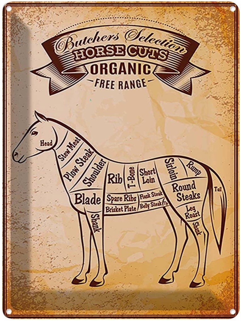 [LA-118684] Blechschild 40x30 cm Horse cuts Organic Metzgerei Hofladen Marktstand Laden