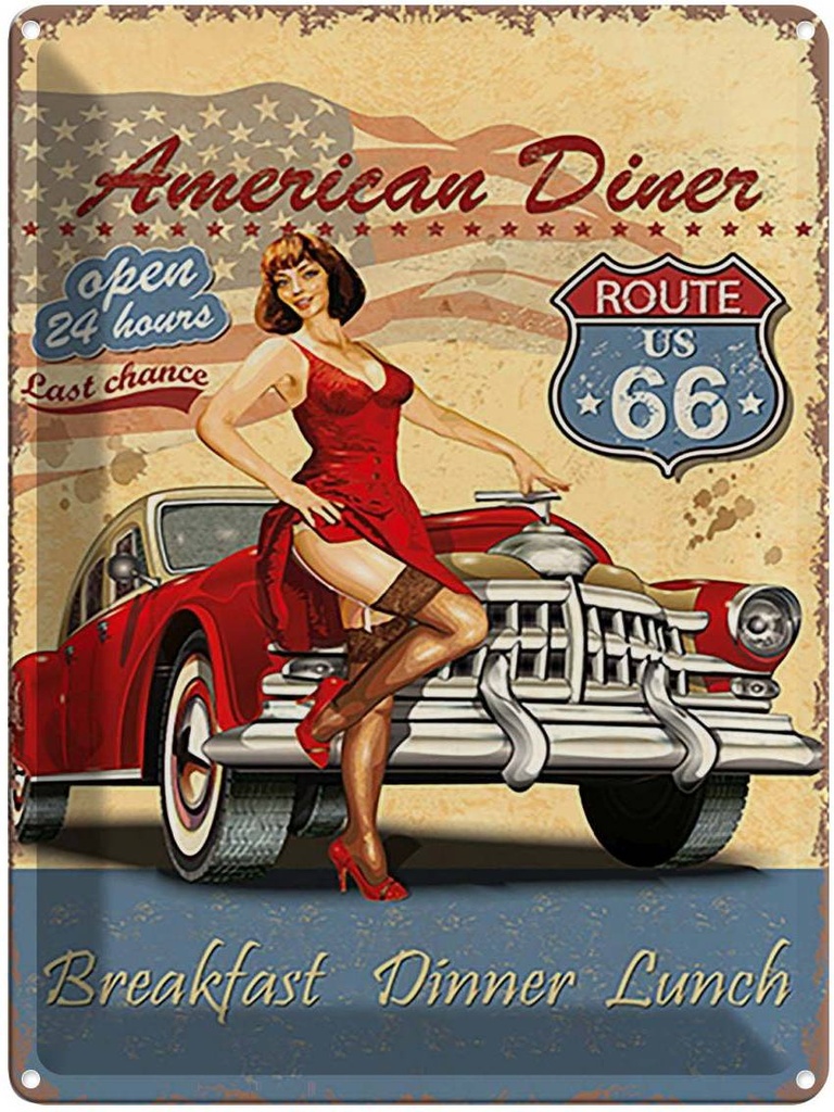 [LA-118700] Blechschild 40x30 cm Pinup American Diner Breakfast Pin Up