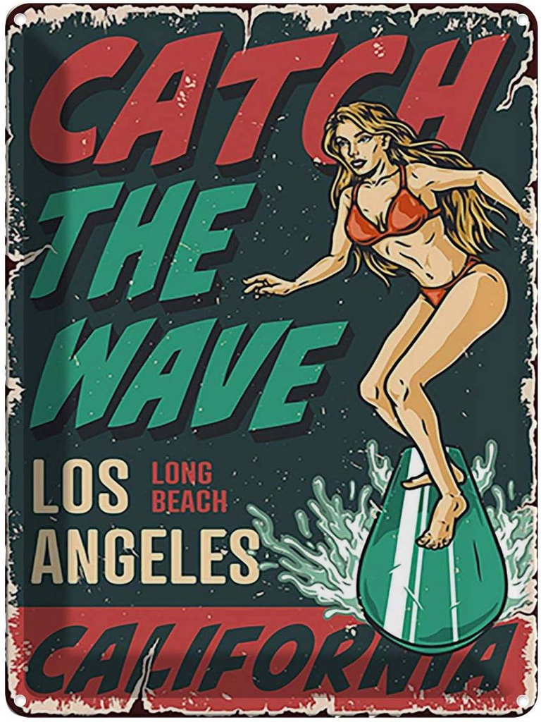 [LA-118707] Blechschild 40x30 cm Surfing Girl Los Angeles Sommer Amerika USA