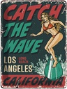 Blechschild 40x30 cm Surfing Girl Los Angeles Sommer Amerika USA