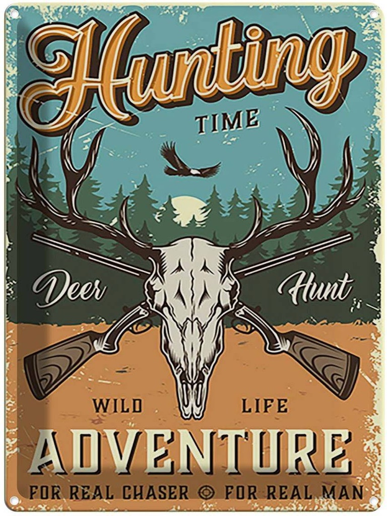 [LA-118720] Blechschild 40x30 cm Hunting Time Adventure Abenteuer Reisen