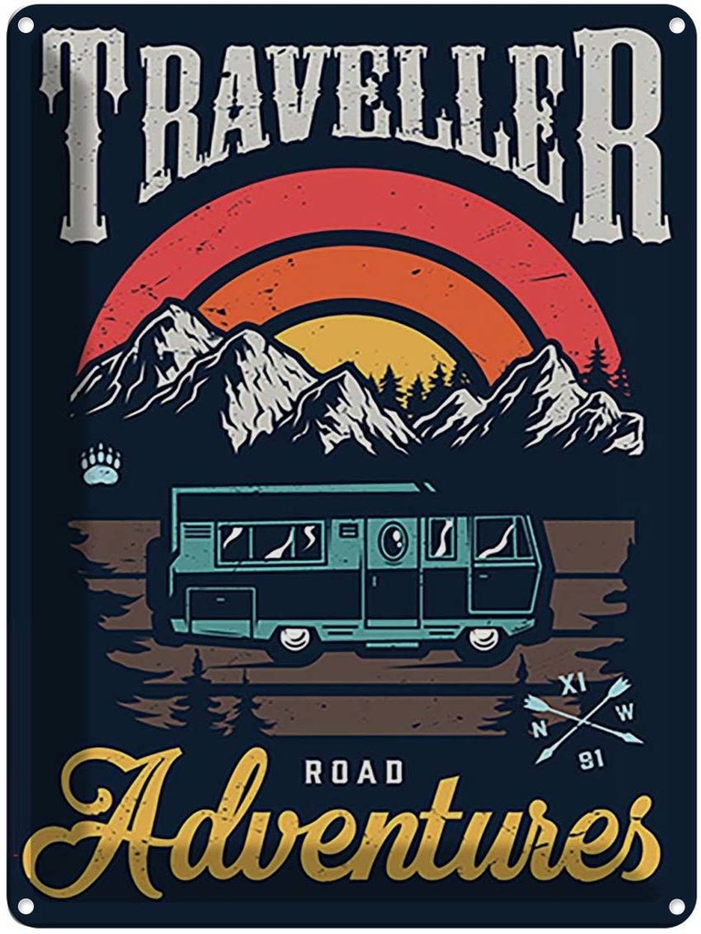 [LA-118721] Blechschild 40x30 cm Traveller Adventure Abenteuer Reisen