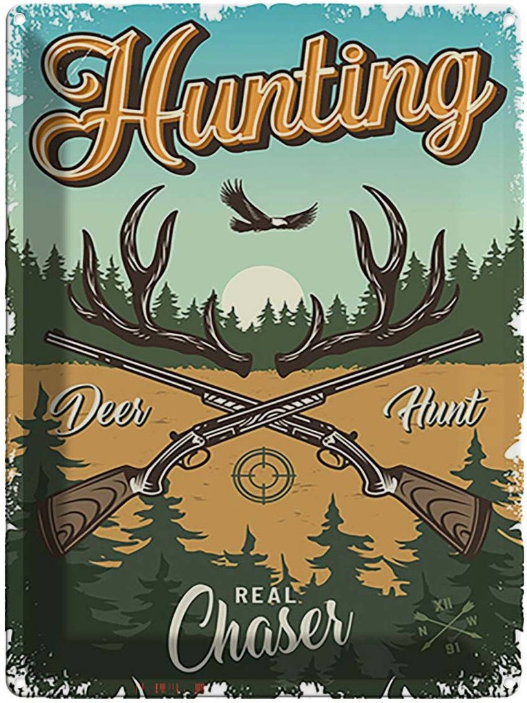 [LA-118722] Blechschild 40x30 cm Hunting deer hunt Abenteuer Reisen