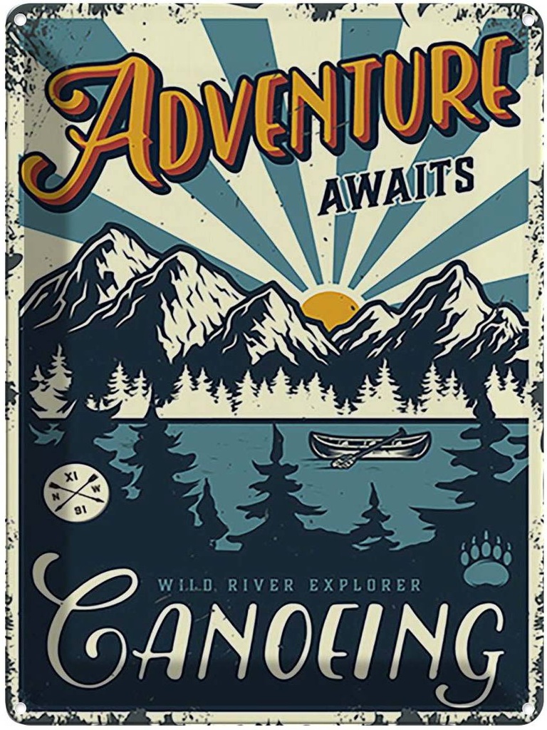 [LA-118731] Blechschild 40x30 cm Adventure awaits Ganoeing Sport