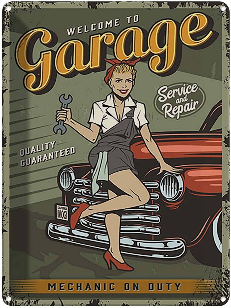[LA-118744] Blechschild 40x30 cm Pinup welcome to Garage service Pin Up