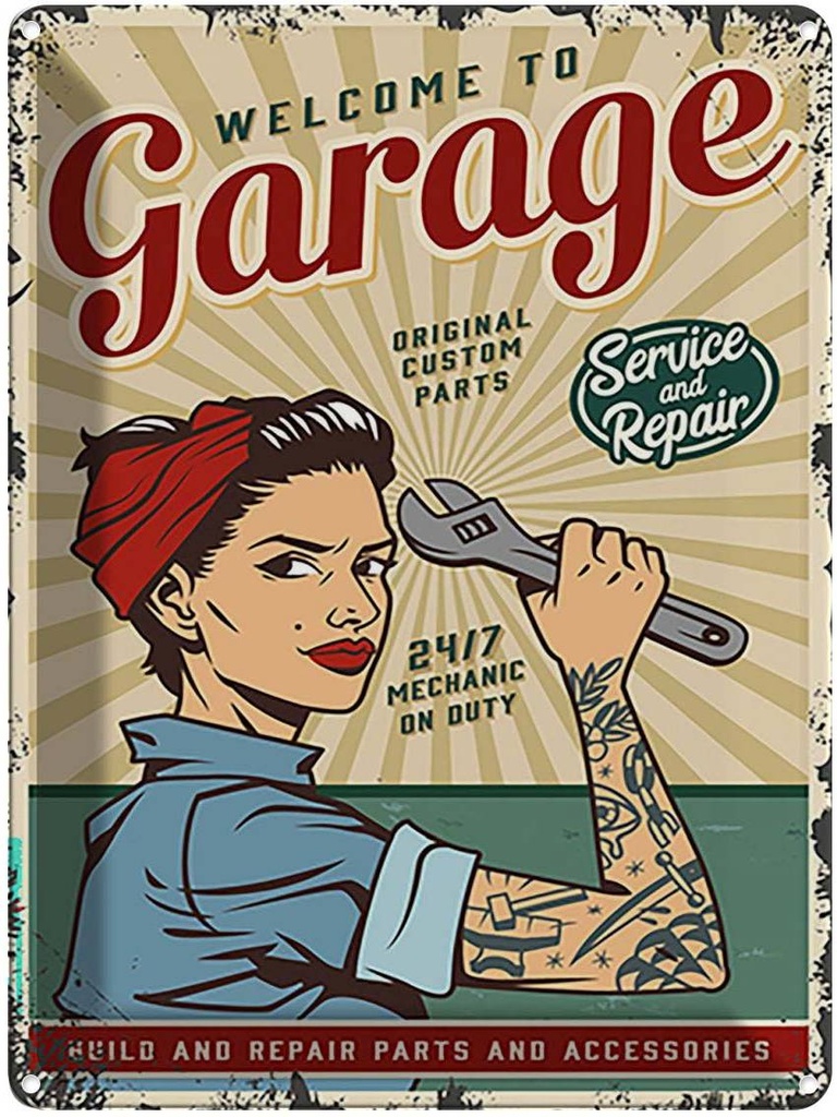 [LA-118745] Blechschild 40x30 cm Pinup welcome Garage service 24/7 Pin Up
