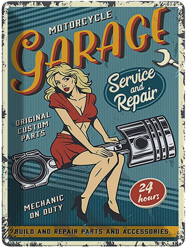 [LA-118746] Blechschild 40x30 cm Pinup motorcycle Garage 24service Pin Up