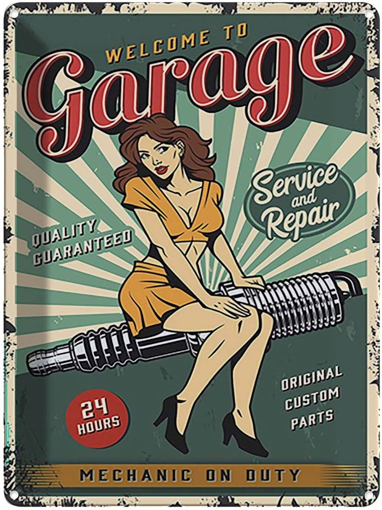 [LA-118747] Blechschild 40x30 cm Pinup welcome Garage 24 service Pin Up
