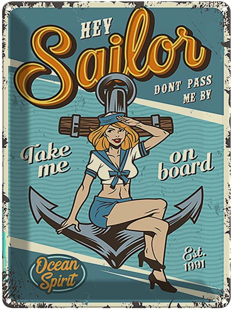[LA-118751] Blechschild 40x30 cm Pinup hey Sailor Ocean spirit See Pin Up