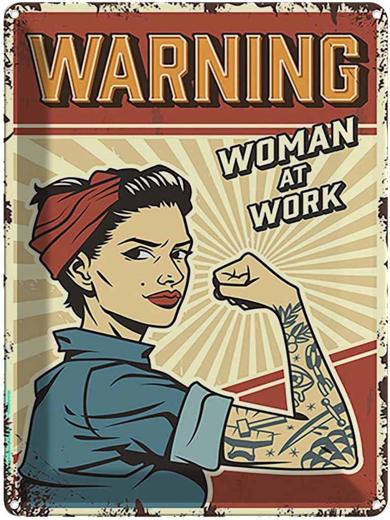 [LA-118752] Blechschild 40x30 cm Pinup warning women at work Frau Pin Up