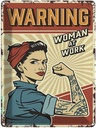 Blechschild 40x30 cm Pinup warning women at work Frau Pin Up